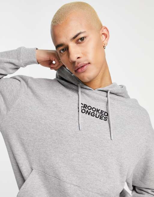 Crooked Tongues bluza z kapturem z nadrukowanym logo w kolorze szarym