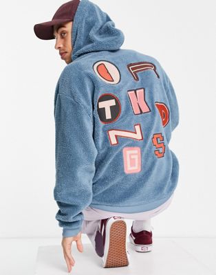 Crooked Tongues borg hoodie with CT badging in blue