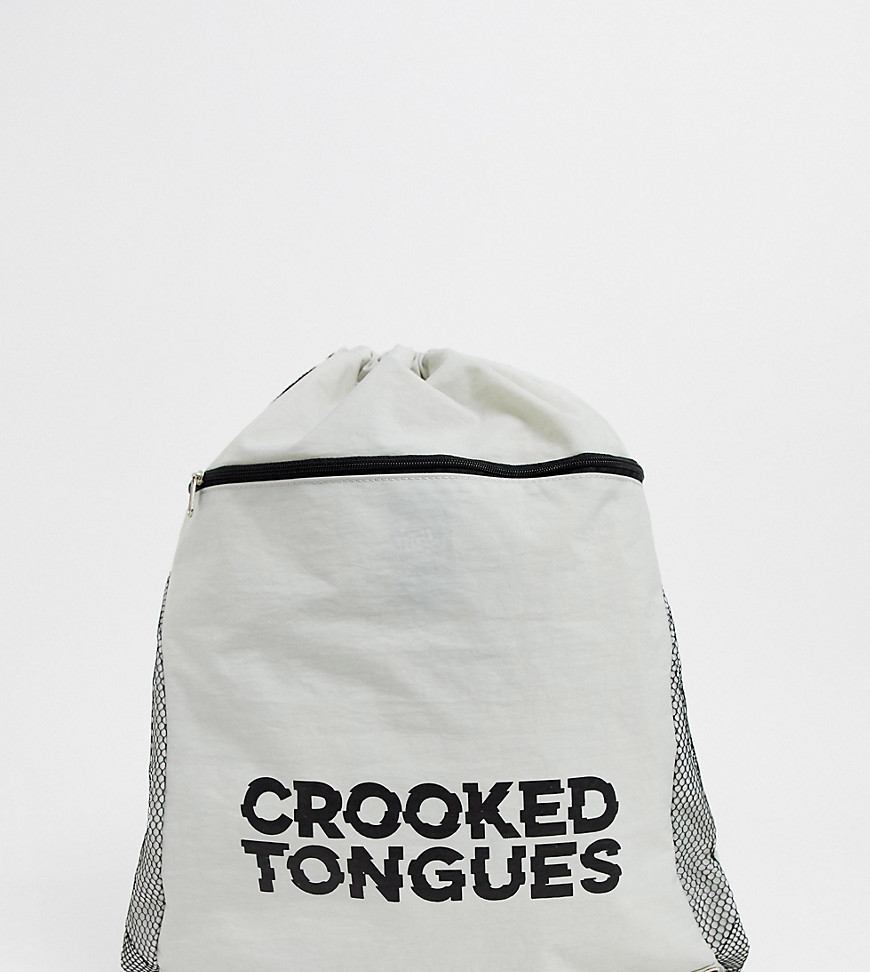 Crooked Tongues - Borsa unisex bianca con logo e coulisse-Bianco