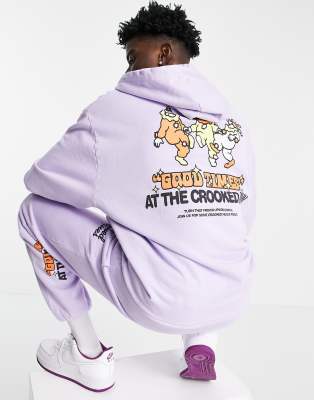 Crooked Tongues co ord hoodie with good times print in purple