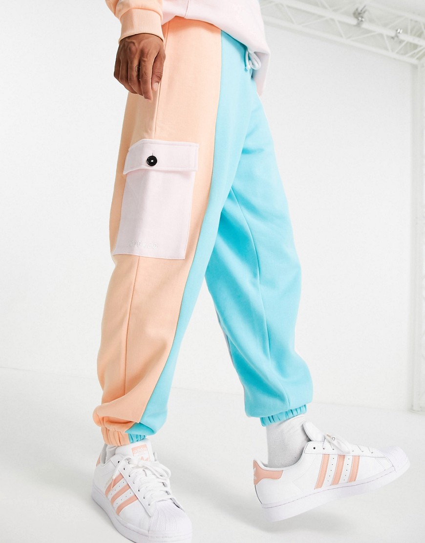 Crooked Tongues co-ord jogger in multi colourblock cut and sew with embroidery