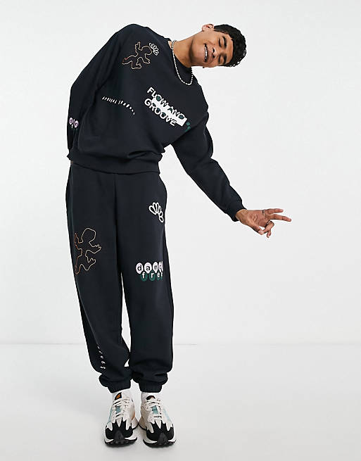 Crooked Tongues co-ord jogger with groove prints in black