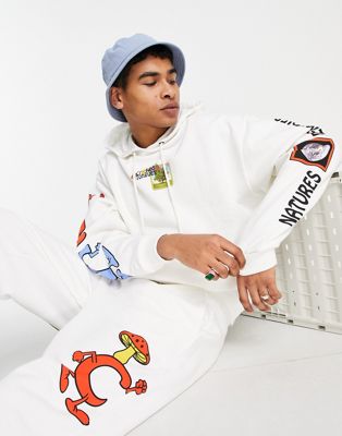 Crooked Tongues co-ord oversized hoodie with tree top multi print graphics in white - ASOS Price Checker