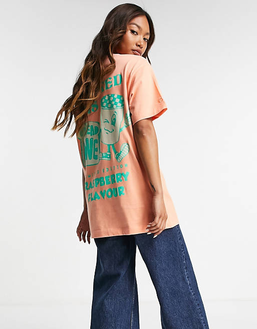 Crooked Tongues co-ord oversized t-shirt with spread love print in coral