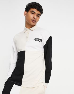 Crooked Tongues Crooked Tongues co-ord polo with cut and sew colour block in multi