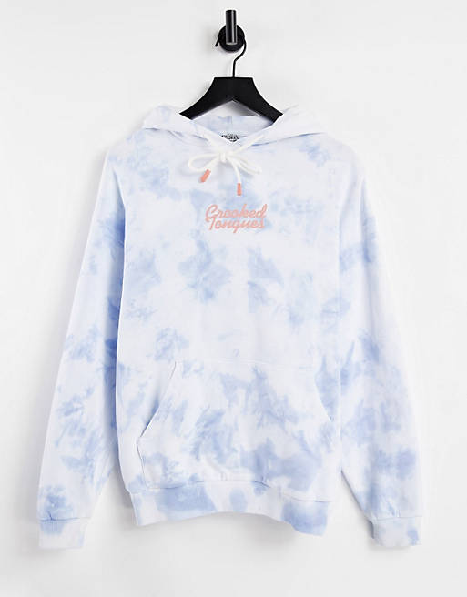 Crooked tongues co-ord super oversized hoodie in blue tie dye