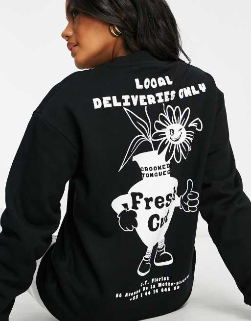 Crooked Tongues co-ord sweatshirt with fresh cut flowers logo in mono | ASOS