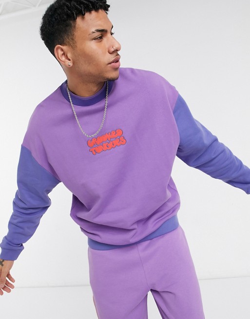 Crooked Tongues co-ord sweatshirt with purple cut & sew