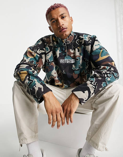  Crooked Tongues co-ord sweatshirt with zip up in camo multi print 