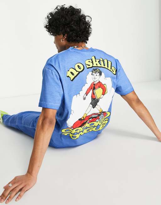 Crooked Tongues co-ord washed t-shirt with talentless graphic print in blue