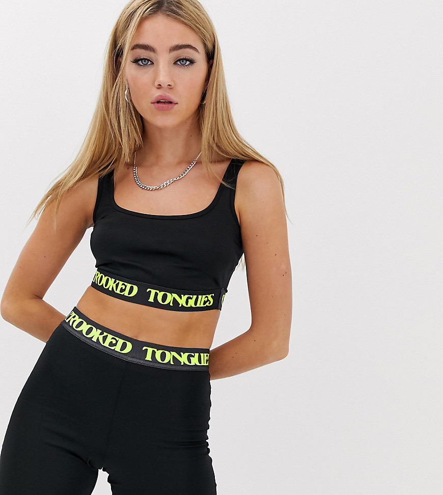 Crooked Tongues crop top with branded elastic-Black