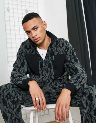 Crooked Tongues Crooked Tongues fleece co-ord camo patch half zip sweat in multi