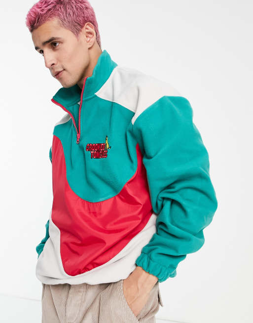 Crooked Tongues - Fleece sweatshirt met korte rits en golvende naad in multi