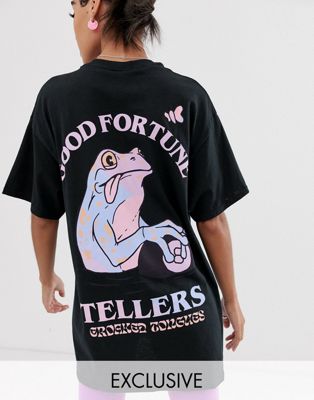 Crooked Tongues – Fortune Tellers – Grodmönstrad t-shirt i oversize-modell-Vit