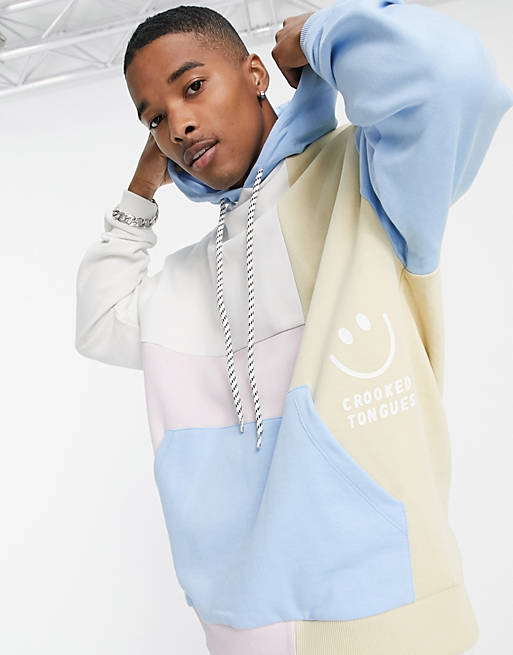 Crooked Tongues hoodie in pastel colourblock