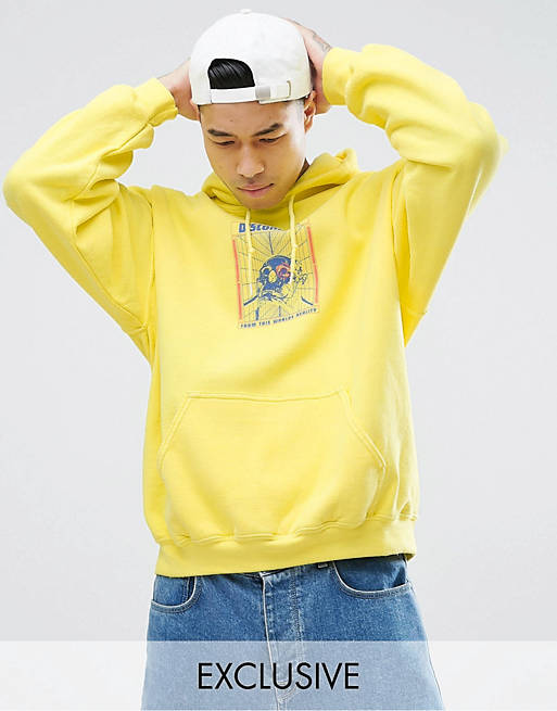 Crooked Tongues Hoodie In Yellow Overdye With Back Print | ASOS