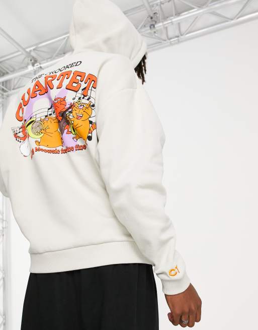 Crooked Tongues - Hoodie met print van muziekmakende katten in crème