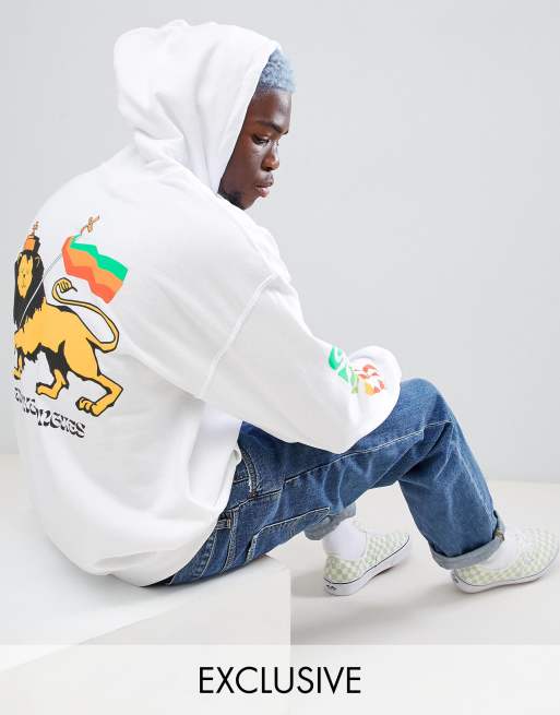 Crooked Tongues - Hoodie oversize avec imprimé lion - Blanc