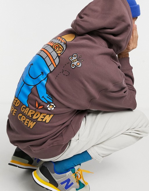 Crooked Tongues hoodie with garden print in brown