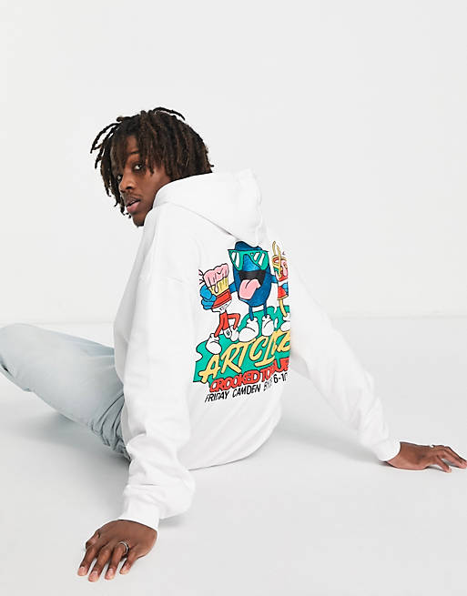 Crooked Tongues hoodie with large back art graphic print in white