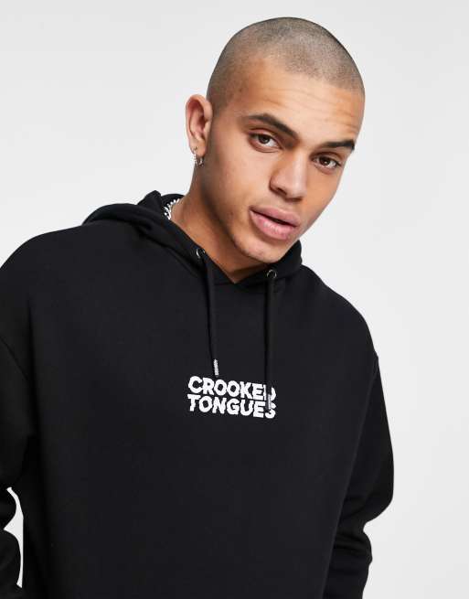 Crooked Tongues hoodie with logo print in black ASOS