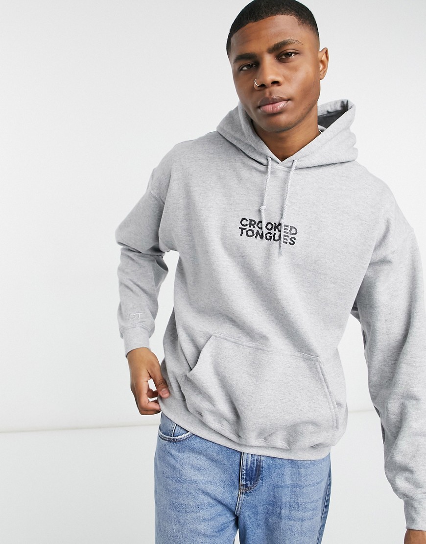 Crooked Tongues hoodie with logo print in gray-Grey
