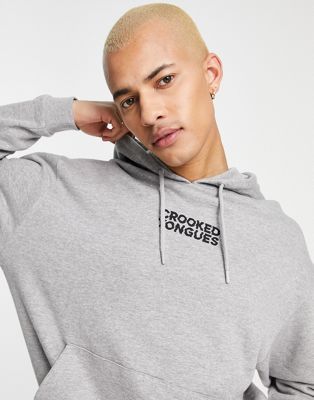 Crooked Tongues hoodie with logo print in grey - ASOS Price Checker