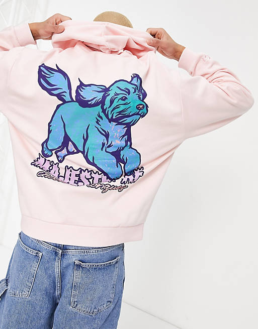 Crooked Tongues hoodie with majestic dog back print in purple