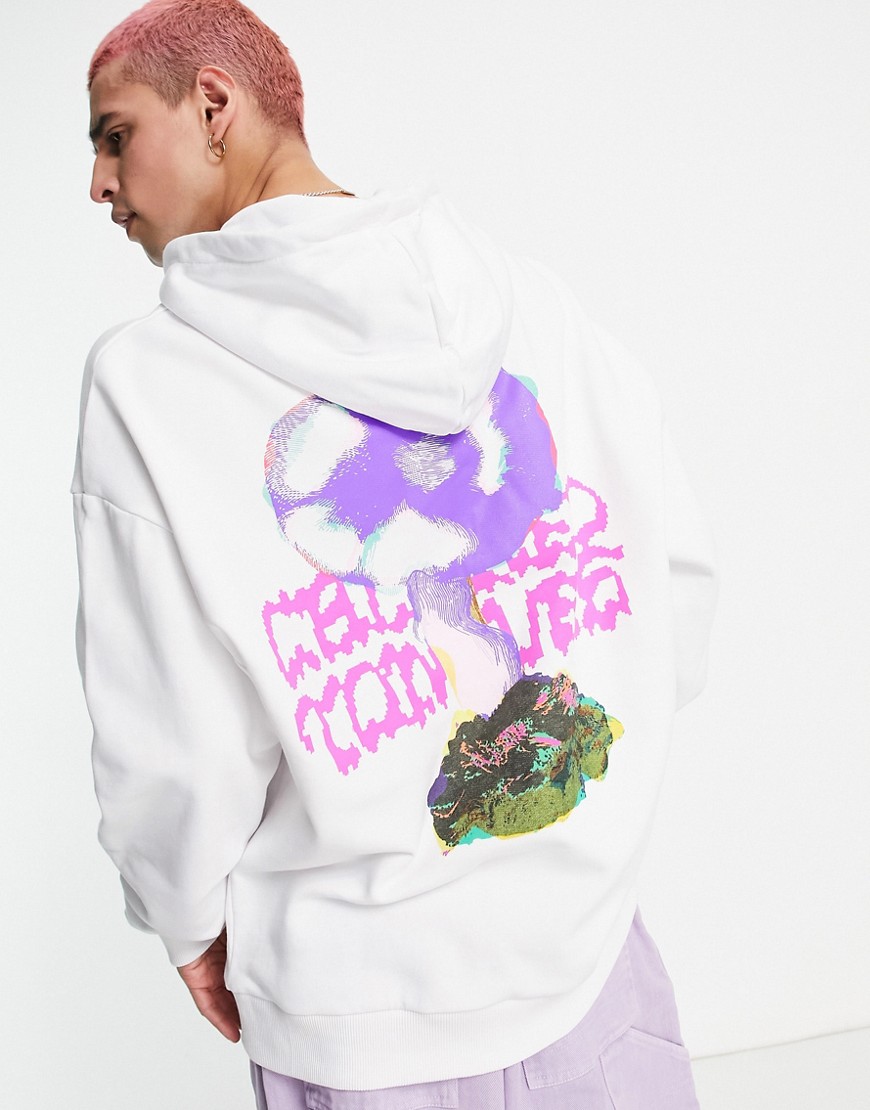 Crooked Tongues Hoodie with mushroom print in white