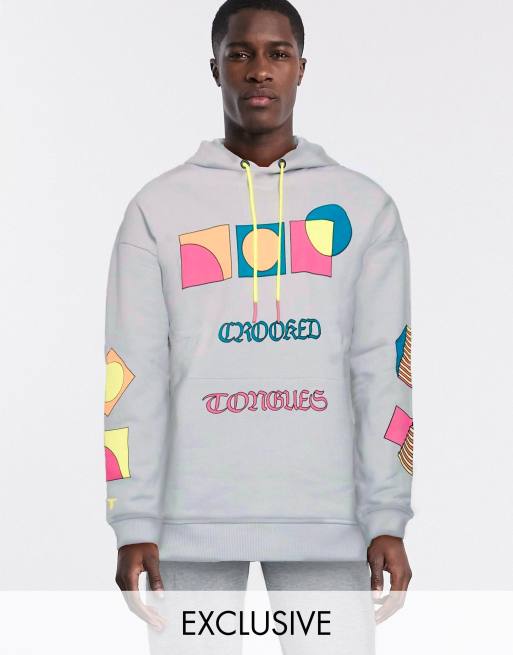 Crooked Tongues hoodie with symbol print in gray marl