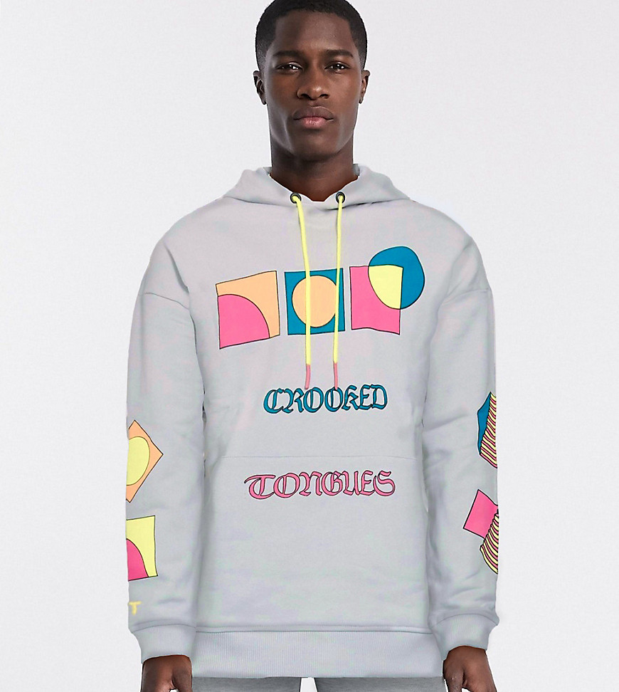 Crooked Tongues hoodie with symbol print in grey marl-Green