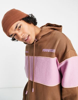 Crooked Tongues hoodie with toweling detail in brown