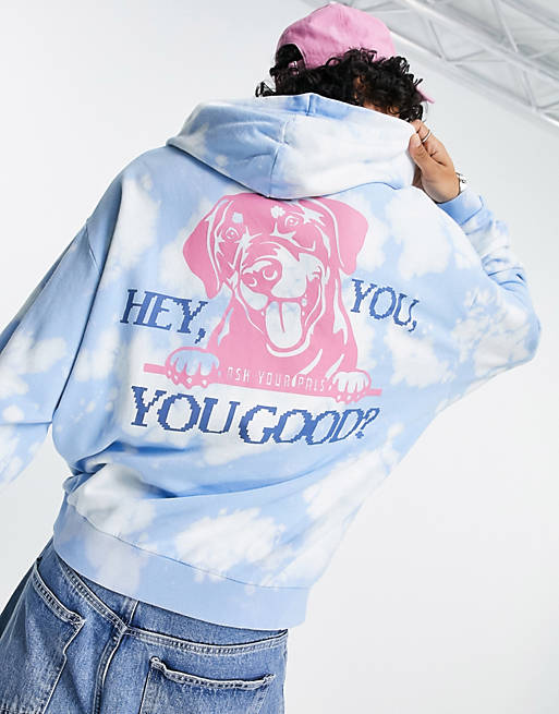Crooked Tongues hoodie with you good dog print in washed blue