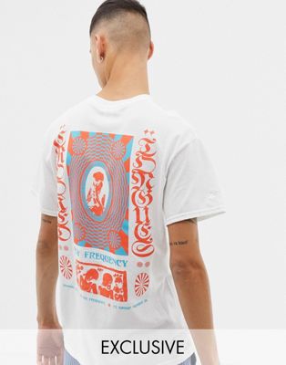 Crooked Tongues - Hvid oversized t-shirt med high frequency-print-Sort