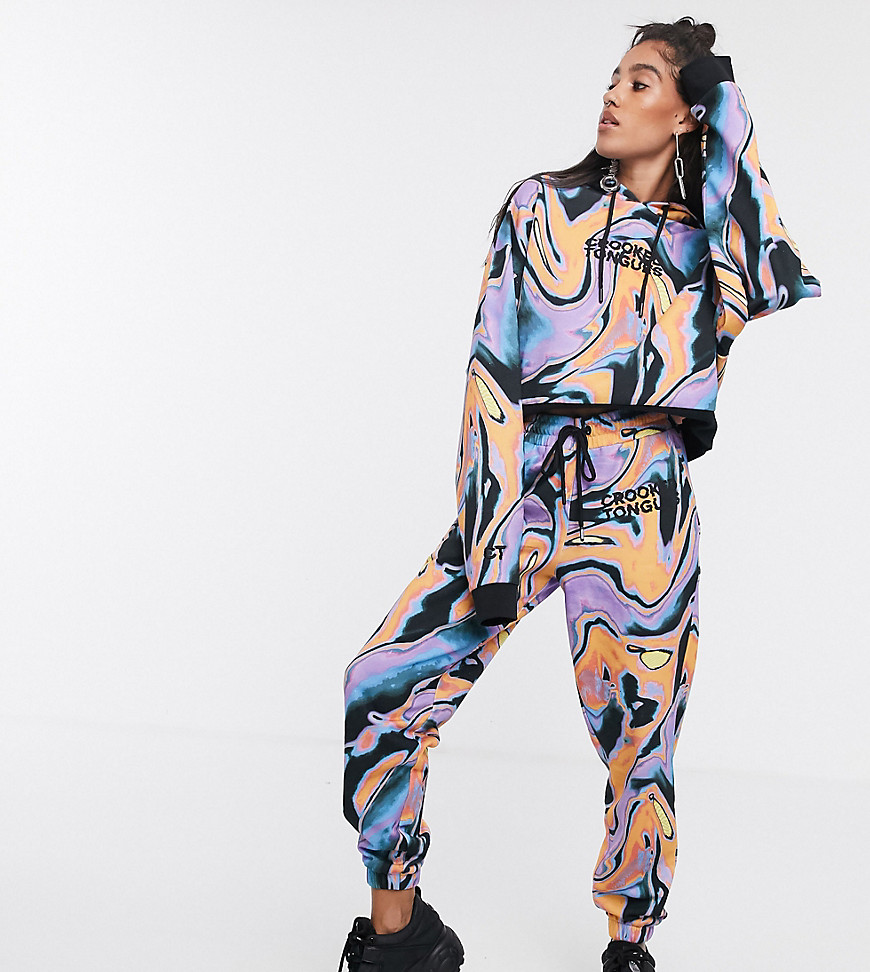 Crooked Tongues jogger in bright marble co-ord-Multi