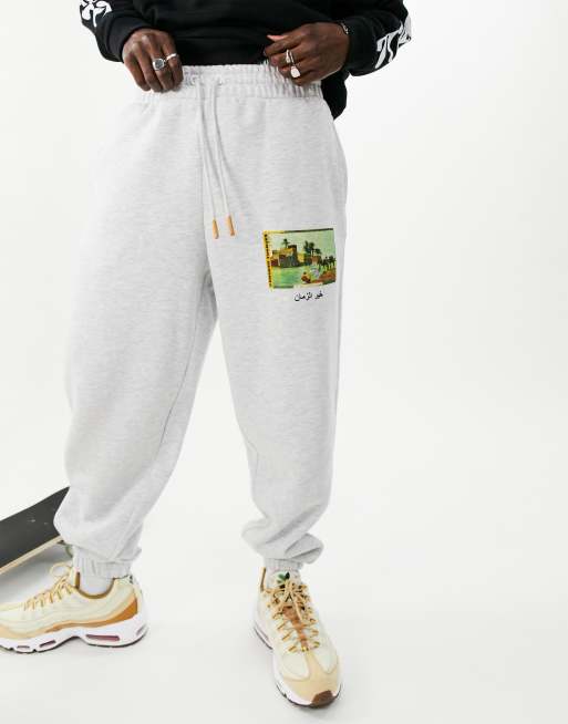 Crooked Tongues - Jogginbroek met landschapsprint in grijs, deel van co-ord set