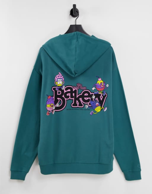 Crooked Tongues – Kapuzenpullover mit Bakery-Print in Blaugrün