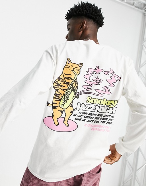 Crooked Tongues Long sleeve smokey t shirt in white