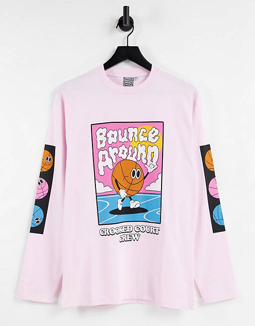 Crooked Tongues long Sleeve t-shirt with bounce around print in pink
