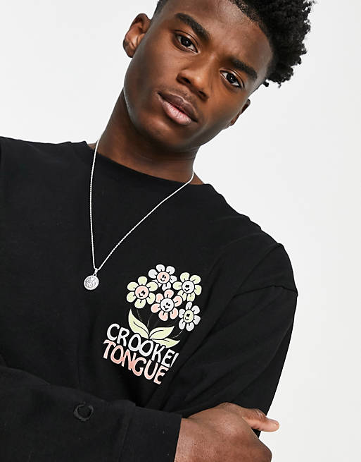 T-Shirts & Vests Crooked Tongues long sleeve t-shirt with flower print in Black 