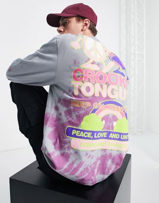 Crooked Tongues long sleeve t-shirt with unity print in tie dye