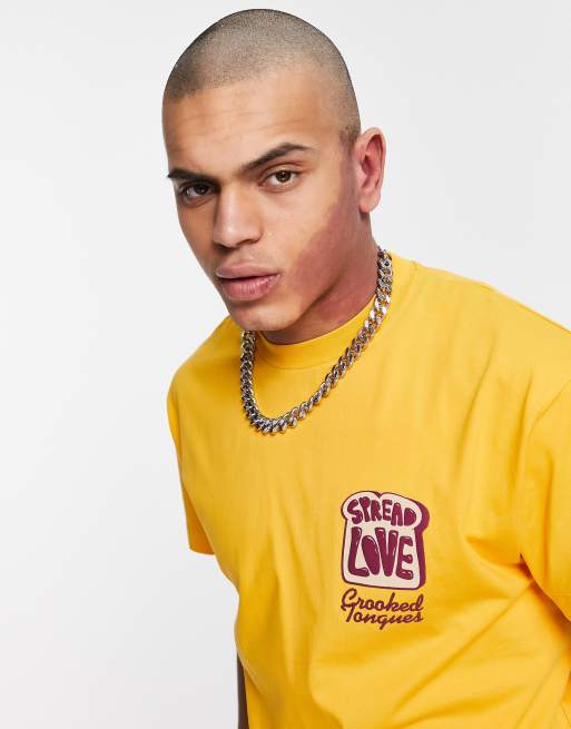 Crooked Tongues – Orange t-shirt med "spread love"-tryck, del av set, 4 av 4