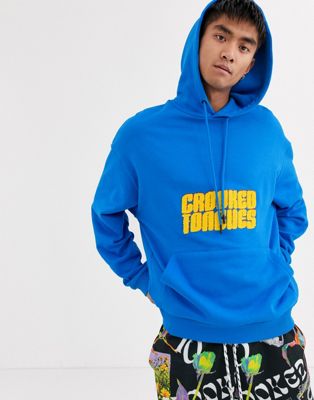 Crooked Tongues oversized hoodie in blue with logo | ASOS