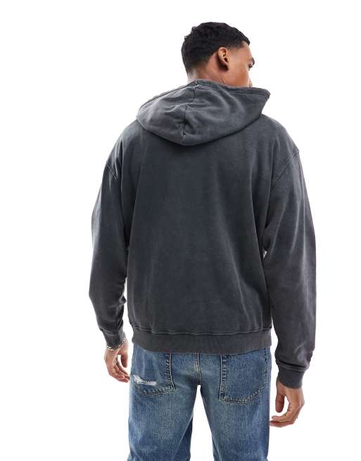 Crooked Tongues oversized hoodie in washed black
