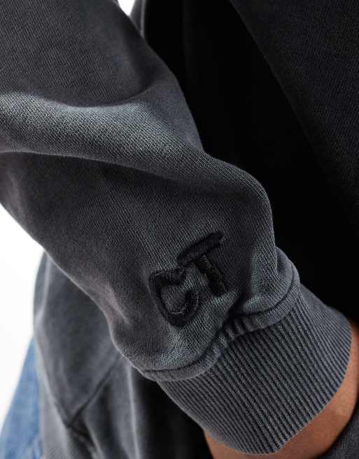 Crooked Tongues oversized hoodie in washed black
