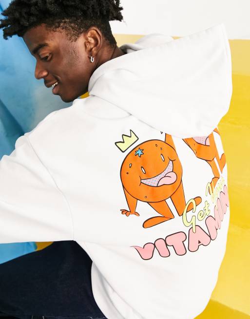 Crooked Tongues - Oversized hoodie met grafische sinaasappelprint in wit