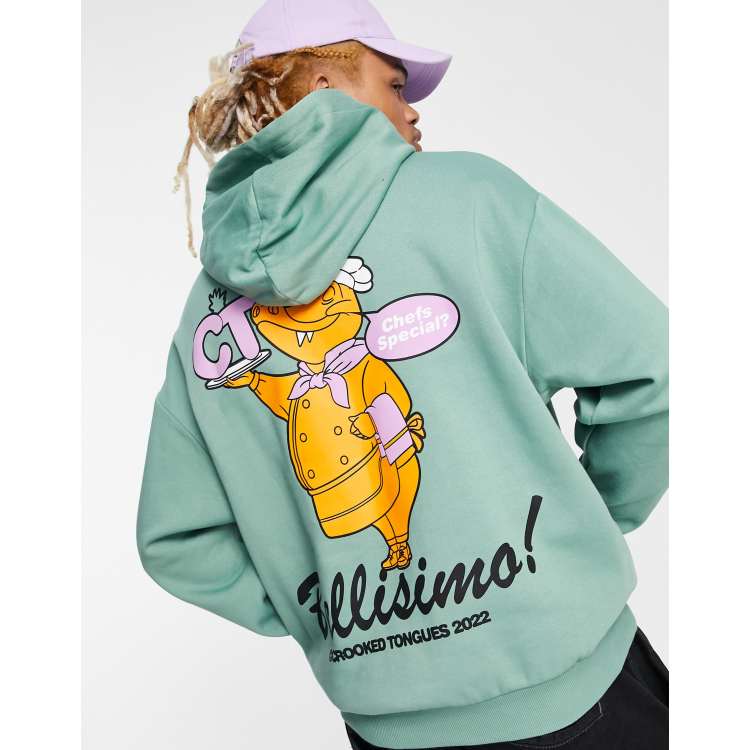 Crooked Tongues oversized hoodie bomber with crocodile chef back print in green Cra wallonieShops Pink Cotton Sweatshirt With Logo