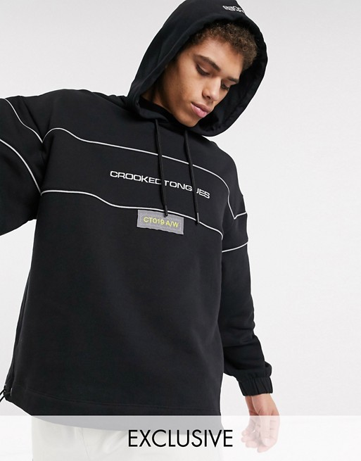 Crooked Tongues oversized hoodie with cut and sew panel