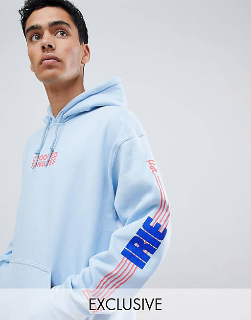 Crooked Tongues oversized hoodie with irie print in blue with logo | ASOS