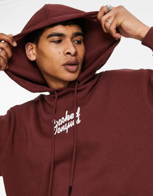 Crooked Tongues oversized hoodie with magical teddy graphic print in dark red